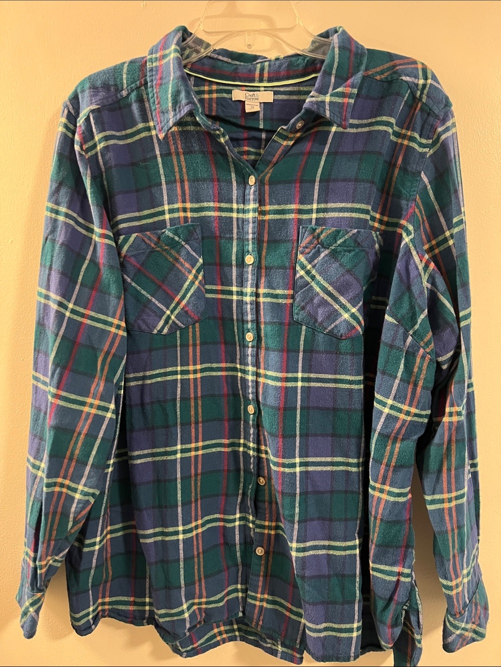 croft & barrow Green and Blue Plaid Button-Down Shirt